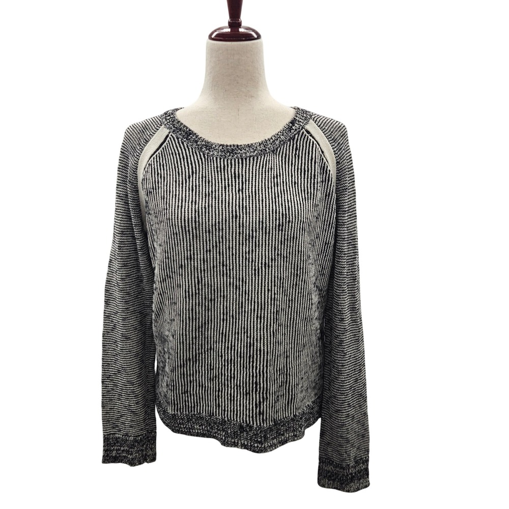 SI-IAE Womens Sweater Long Sleeve‎ Crewneck Striped Black White Larg